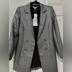 Wayf Silver Sparkle Double-Breasted Blazer Dress